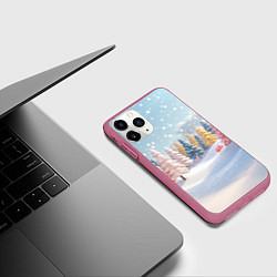 Чехол iPhone 11 Pro матовый Объемные разноцветные елки, цвет: 3D-малиновый — фото 2