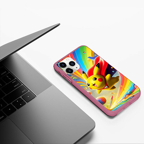 Чехол iPhone 11 Pro матовый Super Pikachu - ai art fantasy / 3D-Малиновый – фото 3