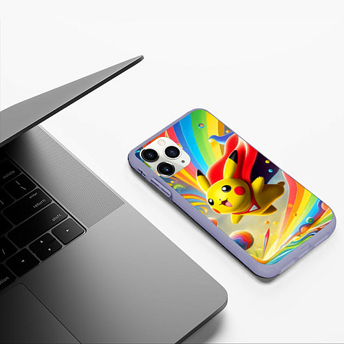 Чехол iPhone 11 Pro матовый Super Pikachu - ai art fantasy / 3D-Светло-сиреневый – фото 3