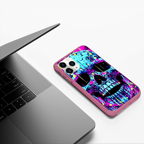 Чехол iPhone 11 Pro матовый Cool skull sketch - blots / 3D-Малиновый – фото 3