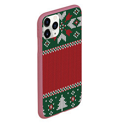 Чехол iPhone 11 Pro матовый Knitted Christmas Pattern, цвет: 3D-малиновый — фото 2