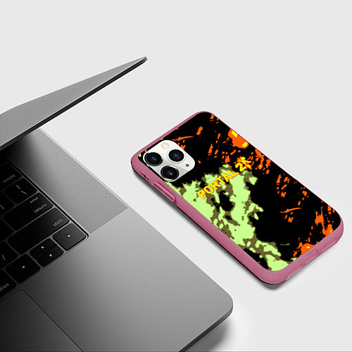 Чехол iPhone 11 Pro матовый Portal огненные краски текстура / 3D-Малиновый – фото 3