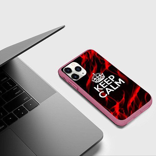 Чехол iPhone 11 Pro матовый Keep calm flame red / 3D-Малиновый – фото 3