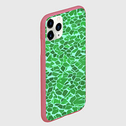 Чехол iPhone 11 Pro матовый Зелёные плитки на салатовом фоне, цвет: 3D-малиновый — фото 2