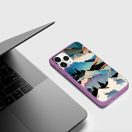 Чехол iPhone 11 Pro матовый Снежные горы / 3D-Фиолетовый – фото 3