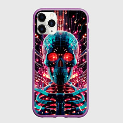 Чехол iPhone 11 Pro матовый Neon cyber skull - ai art fantasy, цвет: 3D-фиолетовый