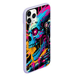 Чехол iPhone 11 Pro матовый Cool cyber skull - ai art, цвет: 3D-светло-сиреневый — фото 2