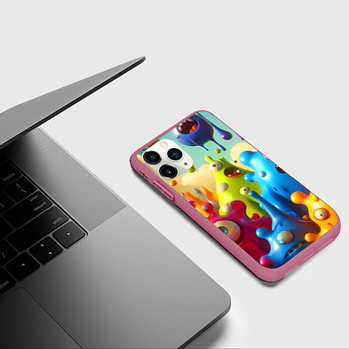 Чехол iPhone 11 Pro матовый Мультяшные персонажи - нейроарт / 3D-Малиновый – фото 3