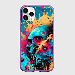 Чехол iPhone 11 Pro матовый Абстракция с черепом - нейроарт, цвет: 3D-фиолетовый