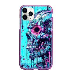 Чехол iPhone 11 Pro матовый Cyber skull - blots sketch, цвет: 3D-фиолетовый