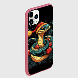 Чехол iPhone 11 Pro матовый Змея в шапке - Новый год, цвет: 3D-малиновый — фото 2