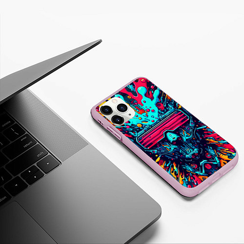 Чехол iPhone 11 Pro матовый Cyber dude with glasses - blots / 3D-Розовый – фото 3