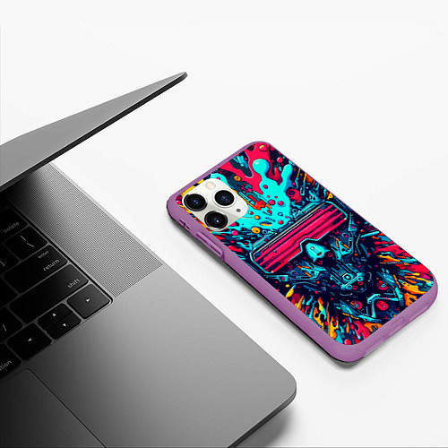 Чехол iPhone 11 Pro матовый Cyber dude with glasses - blots / 3D-Фиолетовый – фото 3