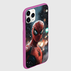 Чехол iPhone 11 Pro матовый Spider man на фоне снегопада, цвет: 3D-фиолетовый — фото 2