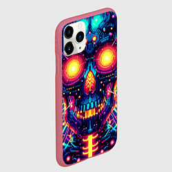 Чехол iPhone 11 Pro матовый Neon skull - ai art fantasy, цвет: 3D-малиновый — фото 2