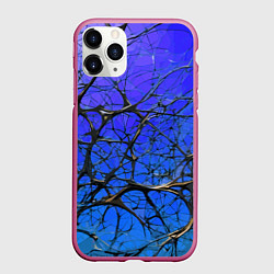 Чехол iPhone 11 Pro матовый Чёрные волокна и синий фон абстракция, цвет: 3D-малиновый