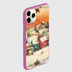 Чехол iPhone 11 Pro матовый Новогодний город из разноцветных домов, цвет: 3D-фиолетовый — фото 2