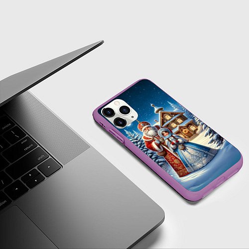 Чехол iPhone 11 Pro матовый Дед Мороз и Снегурочка / 3D-Фиолетовый – фото 3