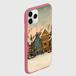 Чехол iPhone 11 Pro матовый Новогодний снежный уютный город, цвет: 3D-малиновый — фото 2
