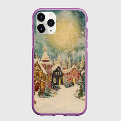 Чехол iPhone 11 Pro матовый Милый новогодний городок, цвет: 3D-фиолетовый