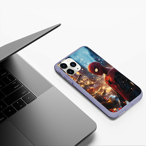 Чехол iPhone 11 Pro матовый Spider-man new year / 3D-Светло-сиреневый – фото 3