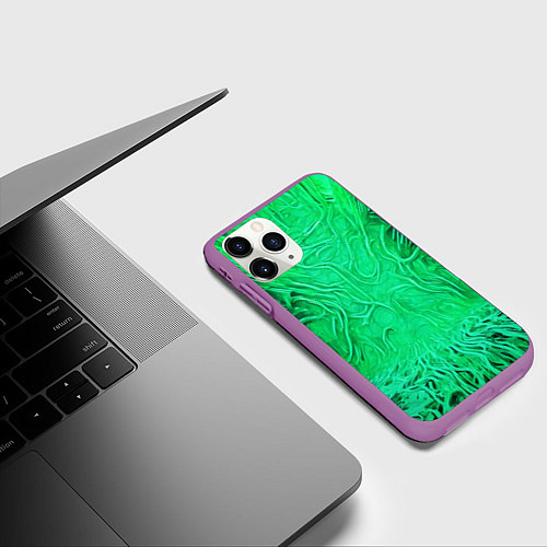 Чехол iPhone 11 Pro матовый Зелёный симбионт абстракция / 3D-Фиолетовый – фото 3