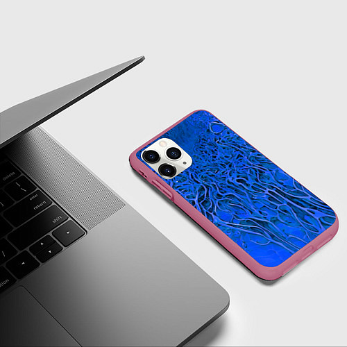 Чехол iPhone 11 Pro матовый Синий симбионт абстракция / 3D-Малиновый – фото 3