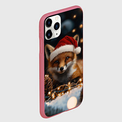 Чехол iPhone 11 Pro матовый Лисица в новогодней шапочке, цвет: 3D-малиновый — фото 2