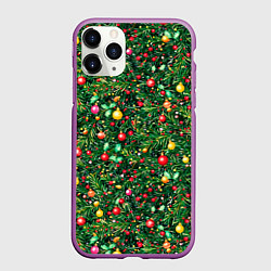 Чехол iPhone 11 Pro матовый Разноцветные шары на ёлке, цвет: 3D-фиолетовый