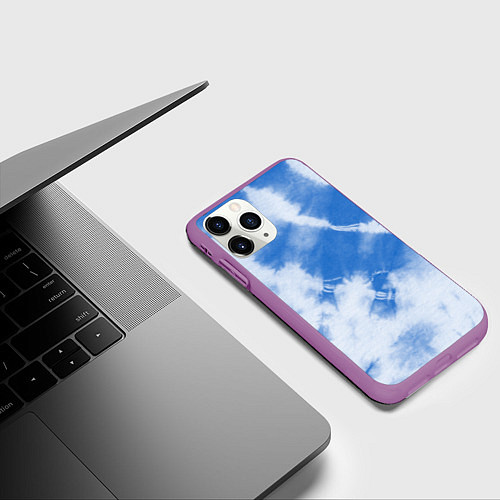 Чехол iPhone 11 Pro матовый Синий тай дай / 3D-Фиолетовый – фото 3