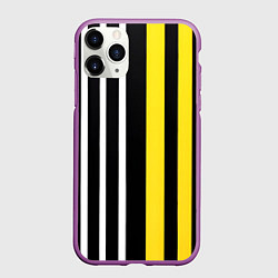 Чехол iPhone 11 Pro матовый Вертикальные полосы триколор жёлтый, цвет: 3D-фиолетовый