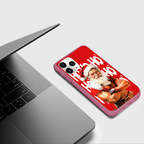 Чехол iPhone 11 Pro матовый Санта Клаус старый хипстер / 3D-Малиновый – фото 3