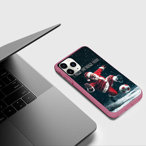 Чехол iPhone 11 Pro матовый С Новым спортивным годом / 3D-Малиновый – фото 3