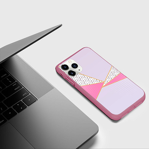 Чехол iPhone 11 Pro матовый Геометрическая абстракция с треугольниками и пятни / 3D-Малиновый – фото 3