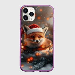 Чехол iPhone 11 Pro матовый Новогодняя лисичка и огоньки, цвет: 3D-фиолетовый