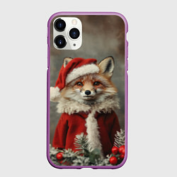 Чехол iPhone 11 Pro матовый Новогодняя лиса в костюме Санты, цвет: 3D-фиолетовый