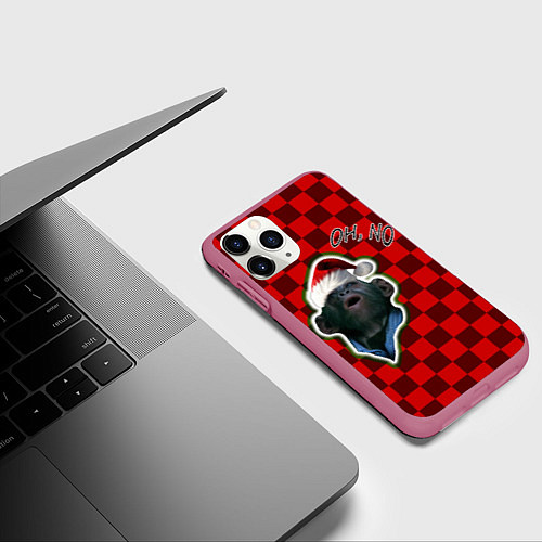 Чехол iPhone 11 Pro матовый Новогодняя oh, no обезьяна / 3D-Малиновый – фото 3