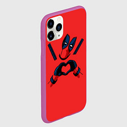 Чехол iPhone 11 Pro матовый Дэдпул - сердечко, цвет: 3D-фиолетовый — фото 2