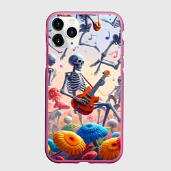 Чехол iPhone 11 Pro матовый Соло скелета на гитаре - сюрреализм, цвет: 3D-малиновый