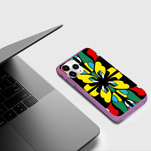 Чехол iPhone 11 Pro матовый Яркий калейдоскоп / 3D-Фиолетовый – фото 3
