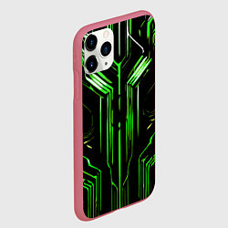 Чехол iPhone 11 Pro матовый Green stripes on a black background, цвет: 3D-малиновый — фото 2