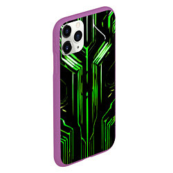 Чехол iPhone 11 Pro матовый Green stripes on a black background, цвет: 3D-фиолетовый — фото 2