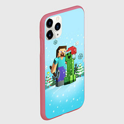 Чехол iPhone 11 Pro матовый Minecraft - New Year, цвет: 3D-малиновый — фото 2