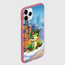Чехол iPhone 11 Pro матовый Змейка новогодний антураж, цвет: 3D-малиновый — фото 2