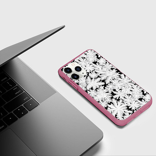 Чехол iPhone 11 Pro матовый Мороз на стекле / 3D-Малиновый – фото 3