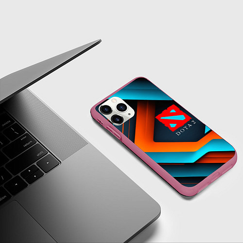 Чехол iPhone 11 Pro матовый Dota 2 абстракция из линий / 3D-Малиновый – фото 3