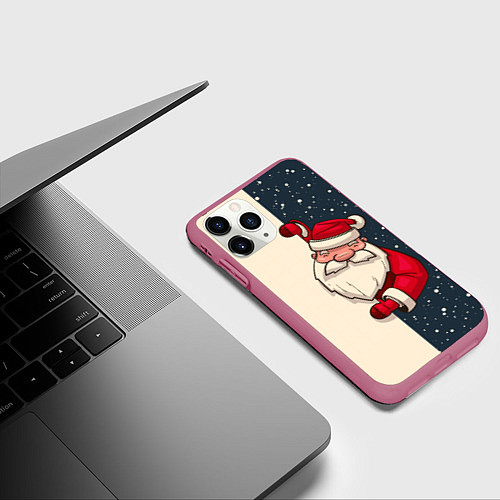 Чехол iPhone 11 Pro матовый Дед Мороз / 3D-Малиновый – фото 3