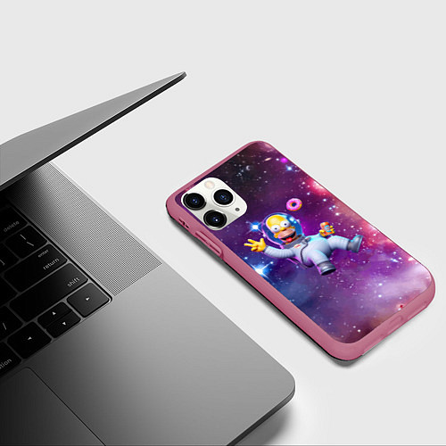 Чехол iPhone 11 Pro матовый Homer Simpson in space - ai art / 3D-Малиновый – фото 3