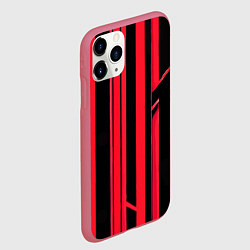 Чехол iPhone 11 Pro матовый Толстые красные полосы на чёрном фоне, цвет: 3D-малиновый — фото 2
