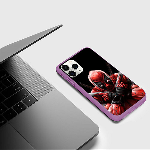 Чехол iPhone 11 Pro матовый Bloody Deadpool / 3D-Фиолетовый – фото 3